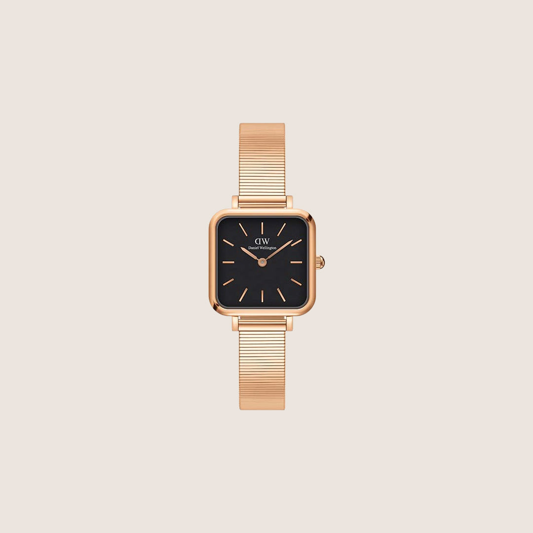 Daniel Wellington Women's Quadro Studio Rose Gold Black Dial Watch DW00100518