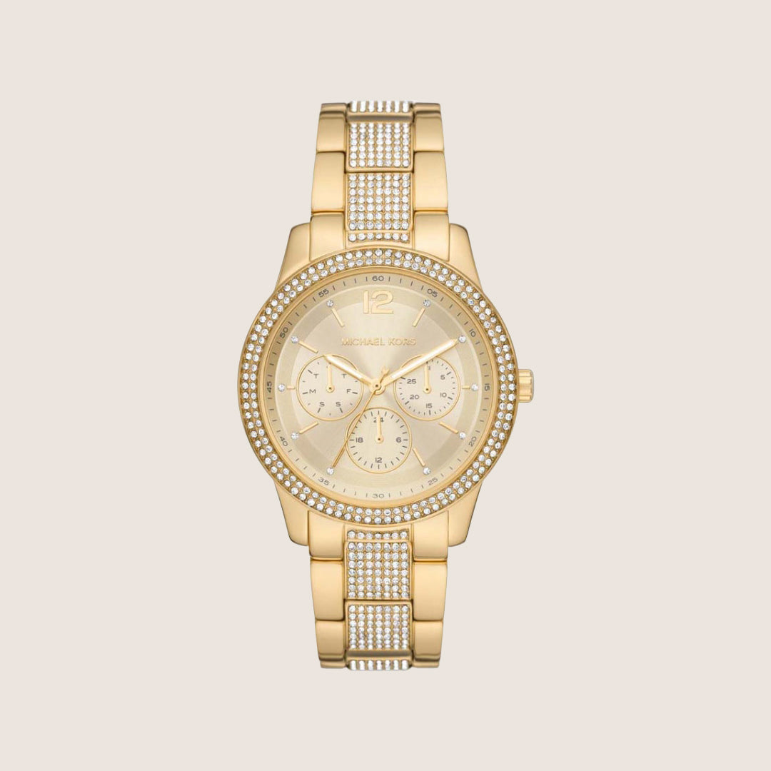 Michael Kors Women's Tibby Clear Stone-Set Gold Dial Watch MK7292