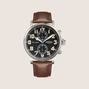 Rotary Mens Heritage Pilot Black Dial Brown Leather Arabic Numeral Watch RGS10000-04