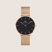 Daniel Wellington Women's Grand Petite Melrose Rose Gold Black Dial Watch DW00100303