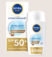 NIVEA SUN UV Ultra Light SPF50+ Tinted Daily Face Fluid, Medium, 40ml
