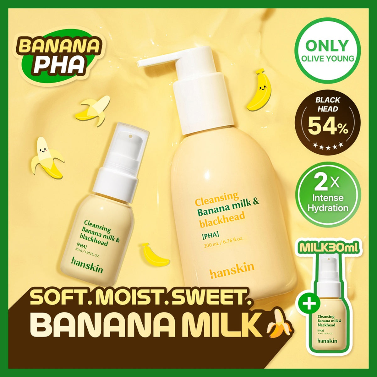 Hanskin Cleansing Banana Milk & Blackhead PHA 200ml (2 Options)