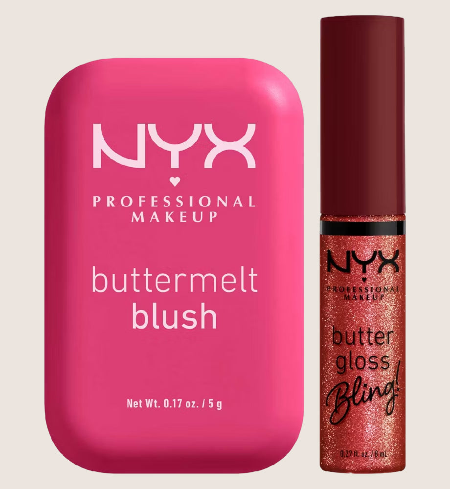 NYX Professional Makeup Buttermelt Blush Butta with Time 07 & Buttergloss Bling Big $pender Lip Gloss Duo Lip Gloss & Blush Set