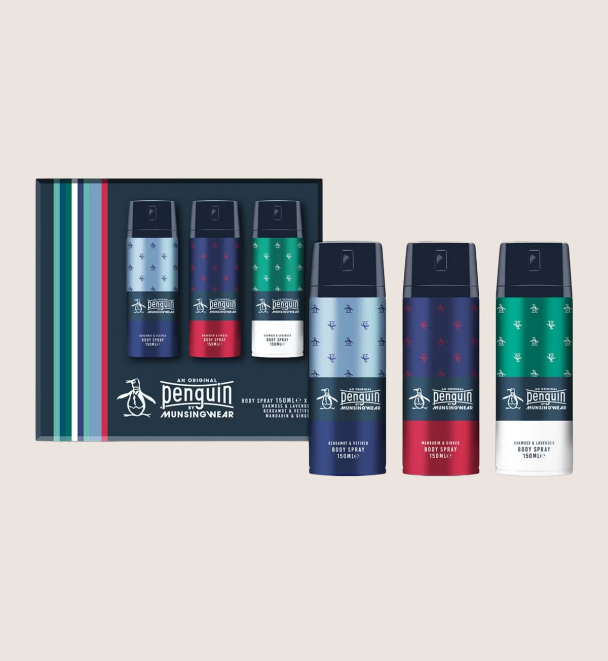 Original Penguin Body Spray Trio Set Three Signature Scents 3 x 150ml