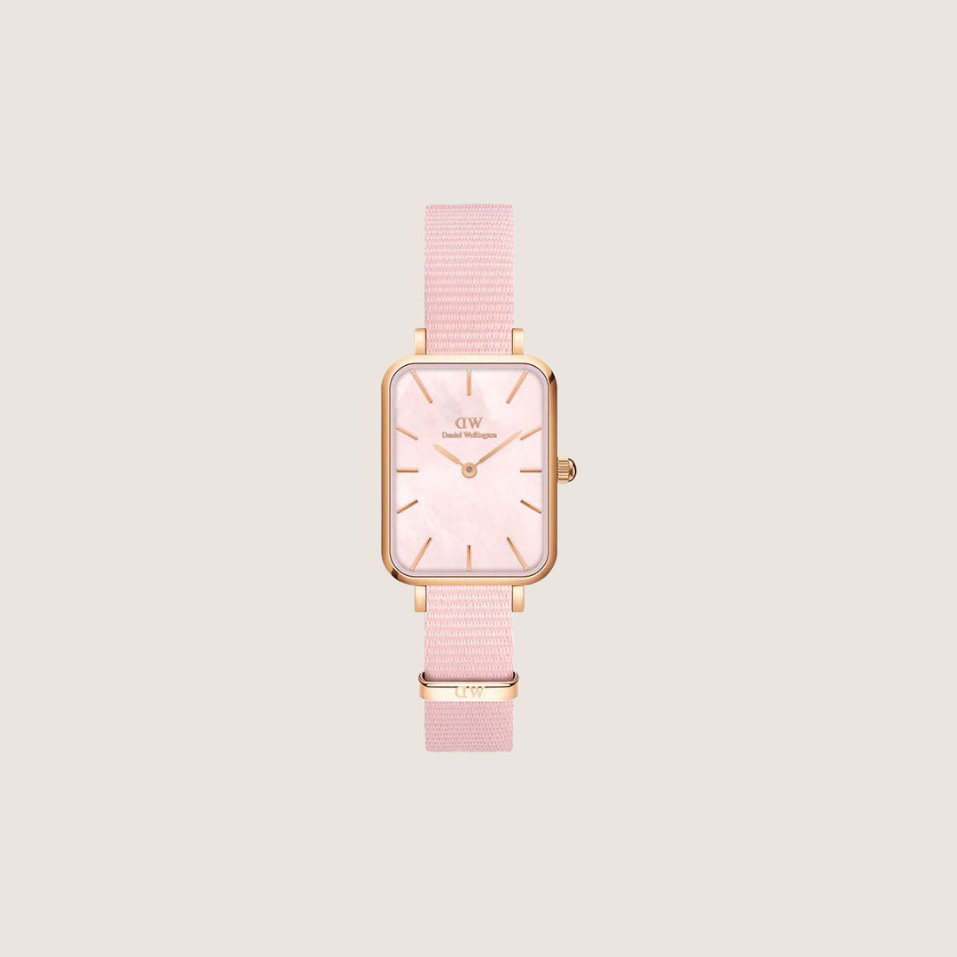Daniel Wellington Women's Quadro Coral Rose Gold Mother-of-Pearl Textile Dial Watch DW00100509