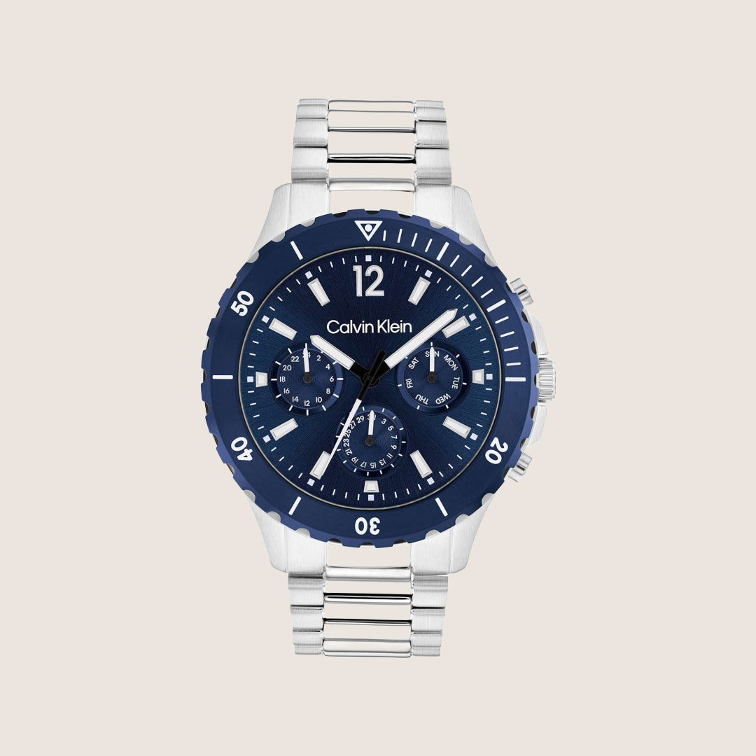 Calvin Klein Men's Watch Silver Bracelet Blue Dial Day Date 25200115