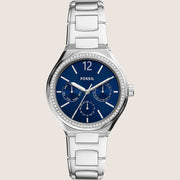 Fossil Eevie Silver Steel Blue Dial Watch BQ3720