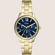 Fossil Rye Gold Metal Blue Dial Bracelet Watch BQ3964