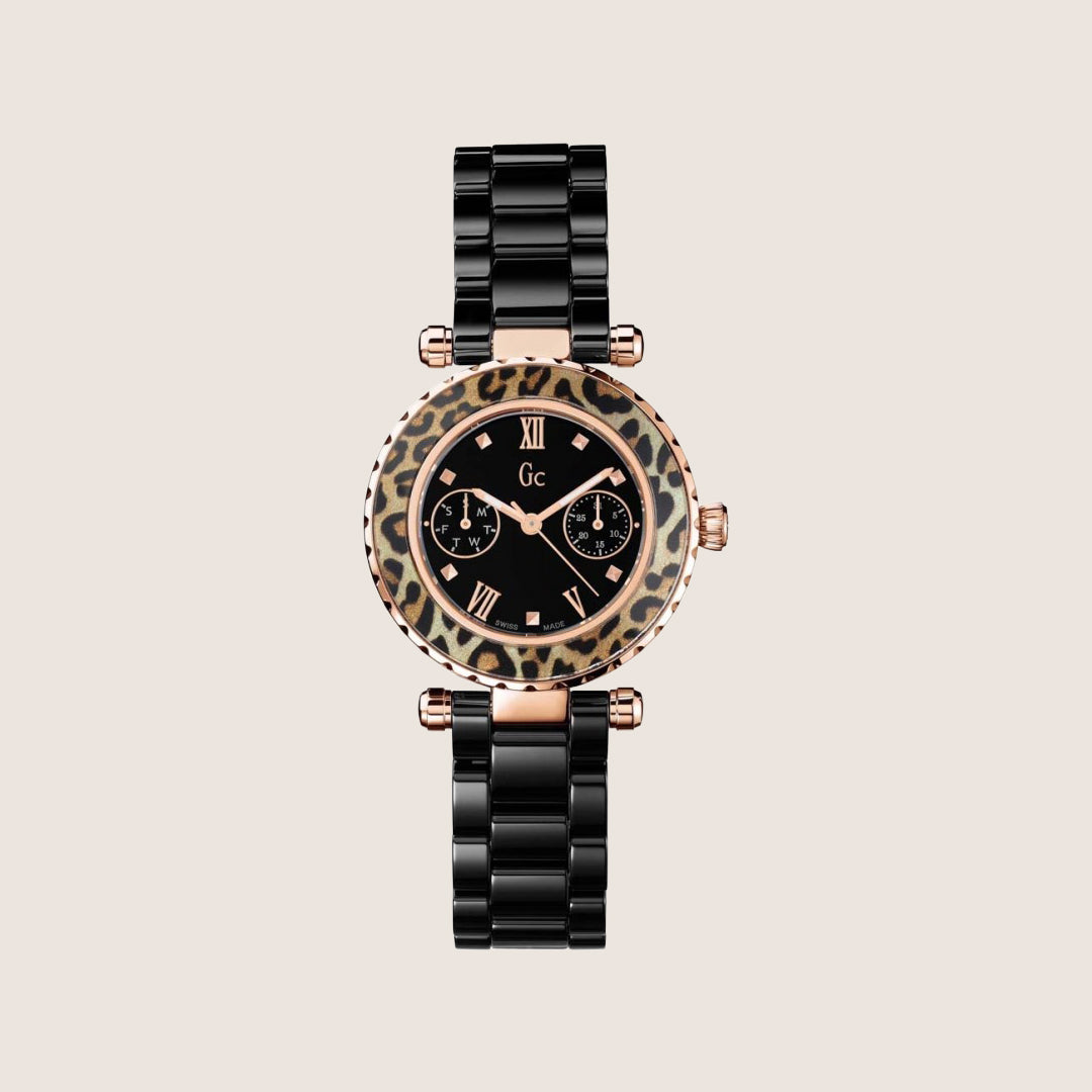 GC Ladies Diver Chic Rose Gold Case Black Ceramic Strap Swiss Watch X35016L2S