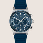 BOSS Men's Candor Chronograph Blue Dial Blue Silicone Strap Watch 1514243
