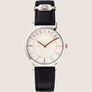 Versace Ladies Essential Watch Swiss Made White Dial Black Strap VEK400721