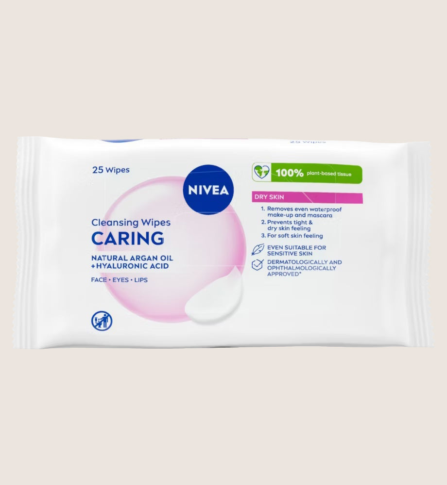 NIVEA Biodegradable 3in1 Caring Cleansing Wipes for Dry Skin, 25pcs