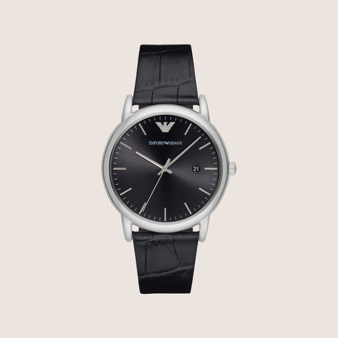 Emporio Armani Men's Dress Watch Black Crocodile-Embossed Leather Strap AR2500