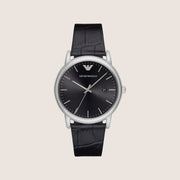 Emporio Armani Men's Dress Watch Black Crocodile-Embossed Leather Strap AR2500