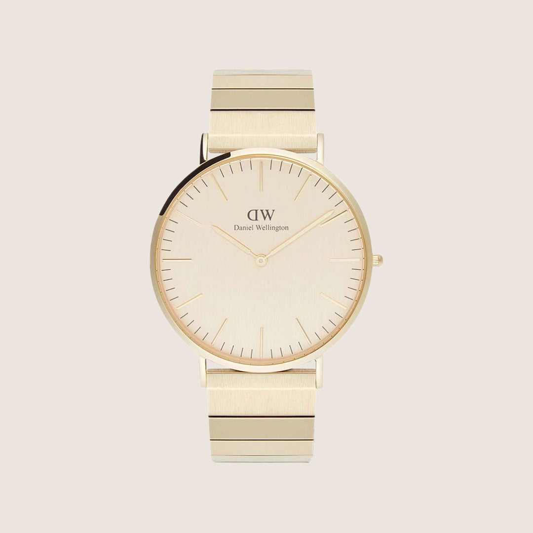 Daniel Wellington Mens Classic Piano Gold Dial Gold Bracelet 40mm Watch DW00100...