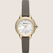 Emporio Armani Grey Leather Strap White Dial Ladies Watch AR11526