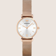 Emporio Armani Dress Rose Gold Mesh Bracelet Ladies Watch AR1956