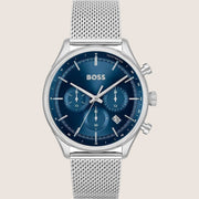 BOSS Men's Gregor Chronograph Blue Dial Silver Steel 45mm Watch 1514052