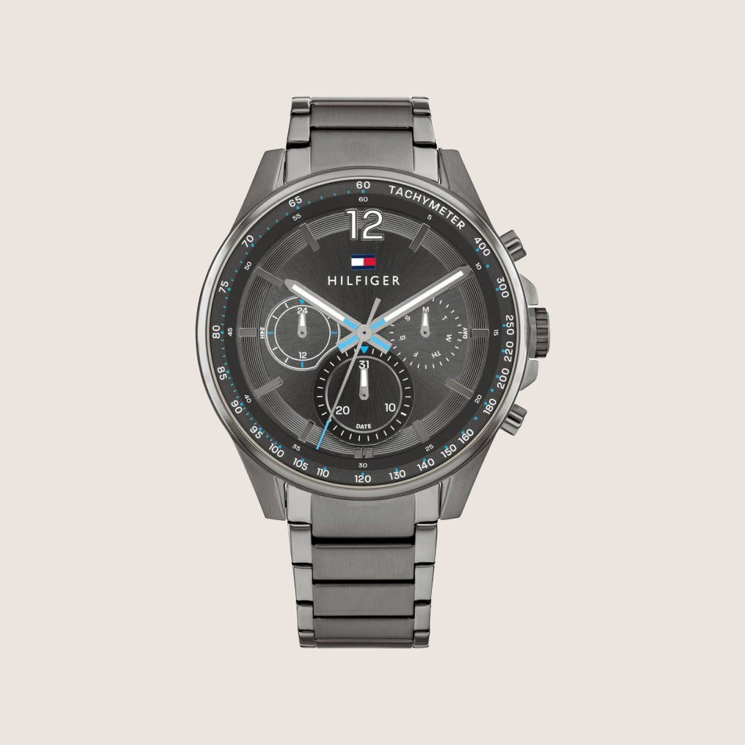 Tommy Hilfiger Men's Watch Black Dial Gunmetal Bracelet 1791975