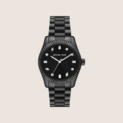 Michael Kors Women's Lexington Clear Stone-Set Black Dial Watch MK7442