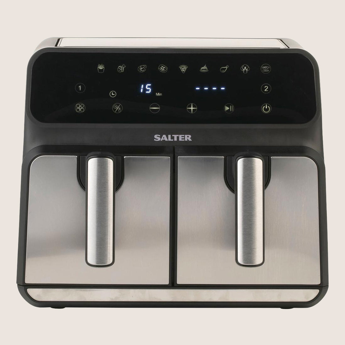 SALTER 5196 Dual Air Fryer Pro with Sync Function 7.4L - Black & Stainless Steel