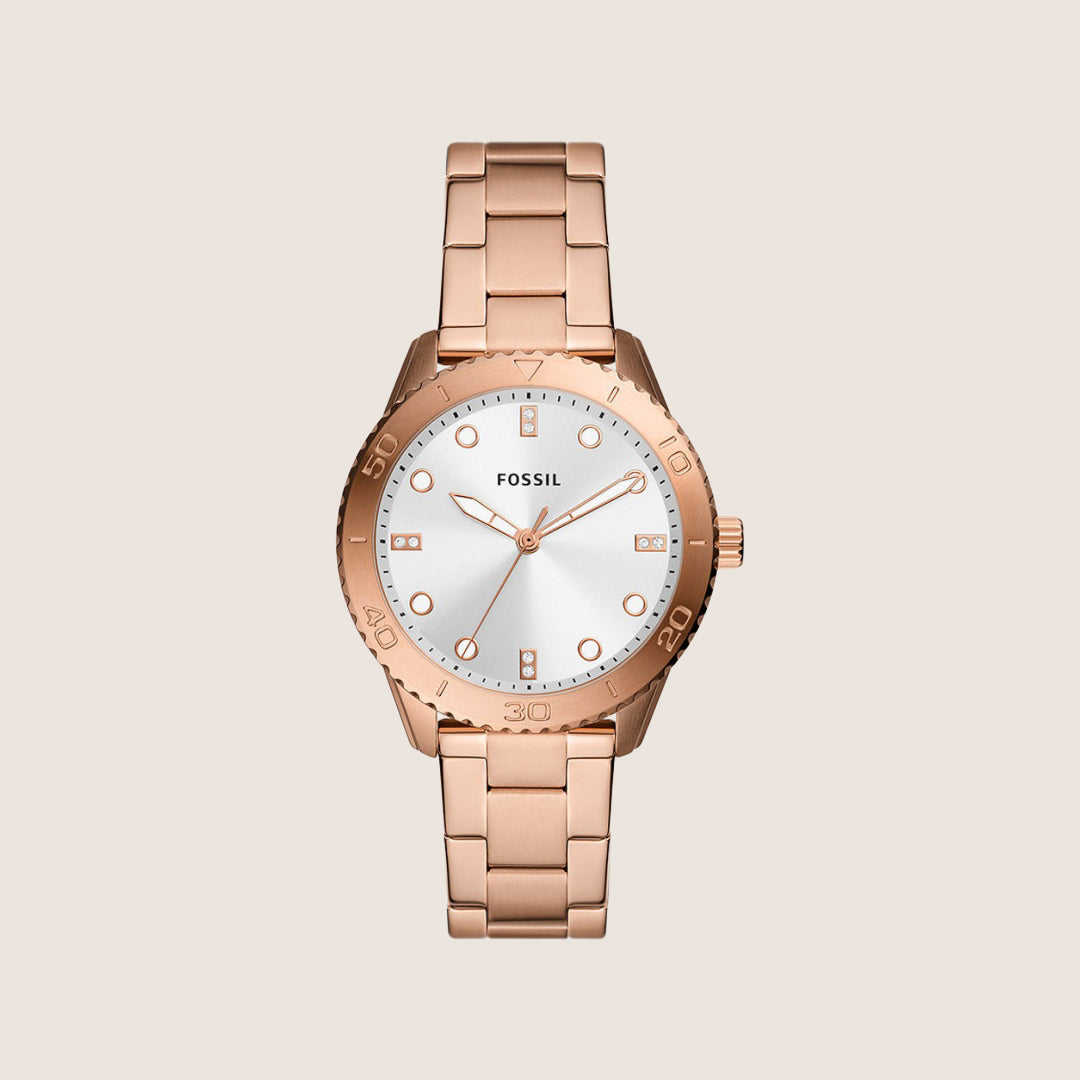 Fossil Women's Dayle Rose Gold Crystal Bracelet Analogue Watch BQ3886