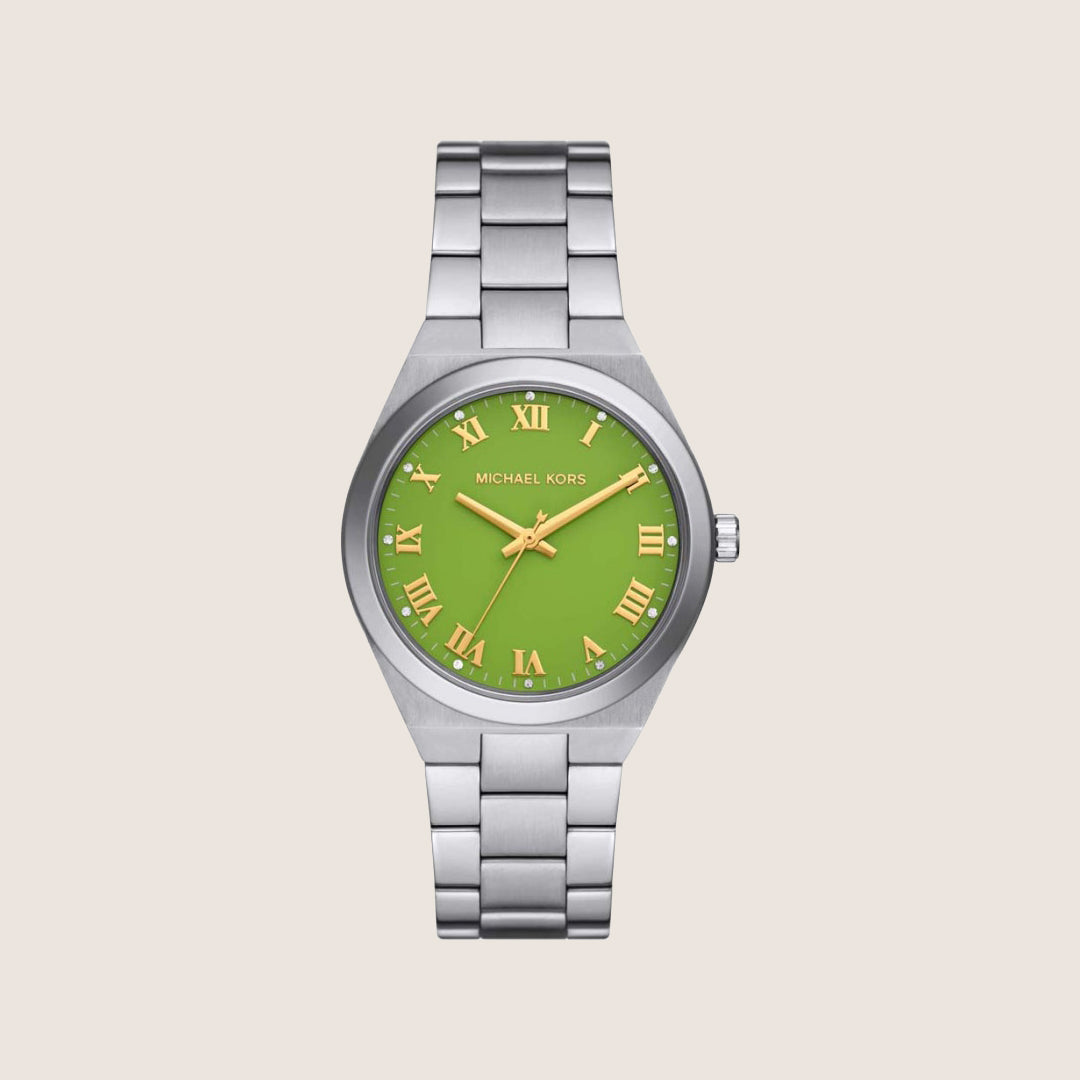 Michael Kors Women's Lennox Clear Stone-Set Green Dial Watch MK7463