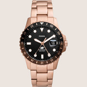 Fossil Men's Blue Dive Black Dial Rose Gold Bracelet Watch FS6027