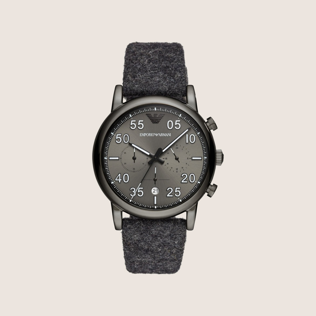 Emporio Armani Men's Watch Gunmetal Dial Grey Textile Strap AR11154