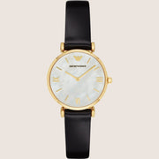 Emporio Armani Gianni T-Bar Gold Detail Leather Strap Ladies Watch AR1910
