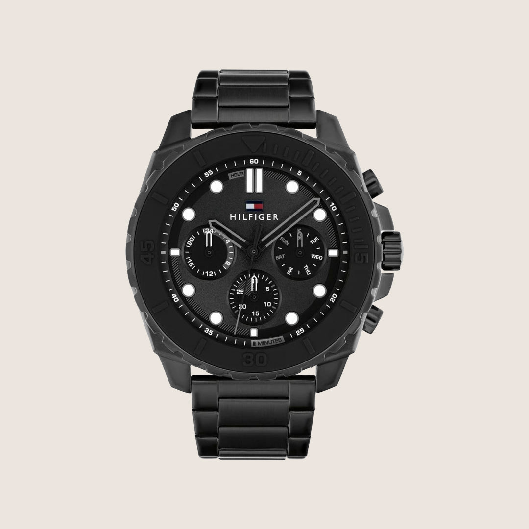 Tommy Hilfiger Men's Watch Black Dial Day-Date Bracelet 1710690