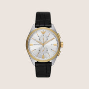 Emporio Armani Men's Watch Silver Dial Black Leather Strap AR11498