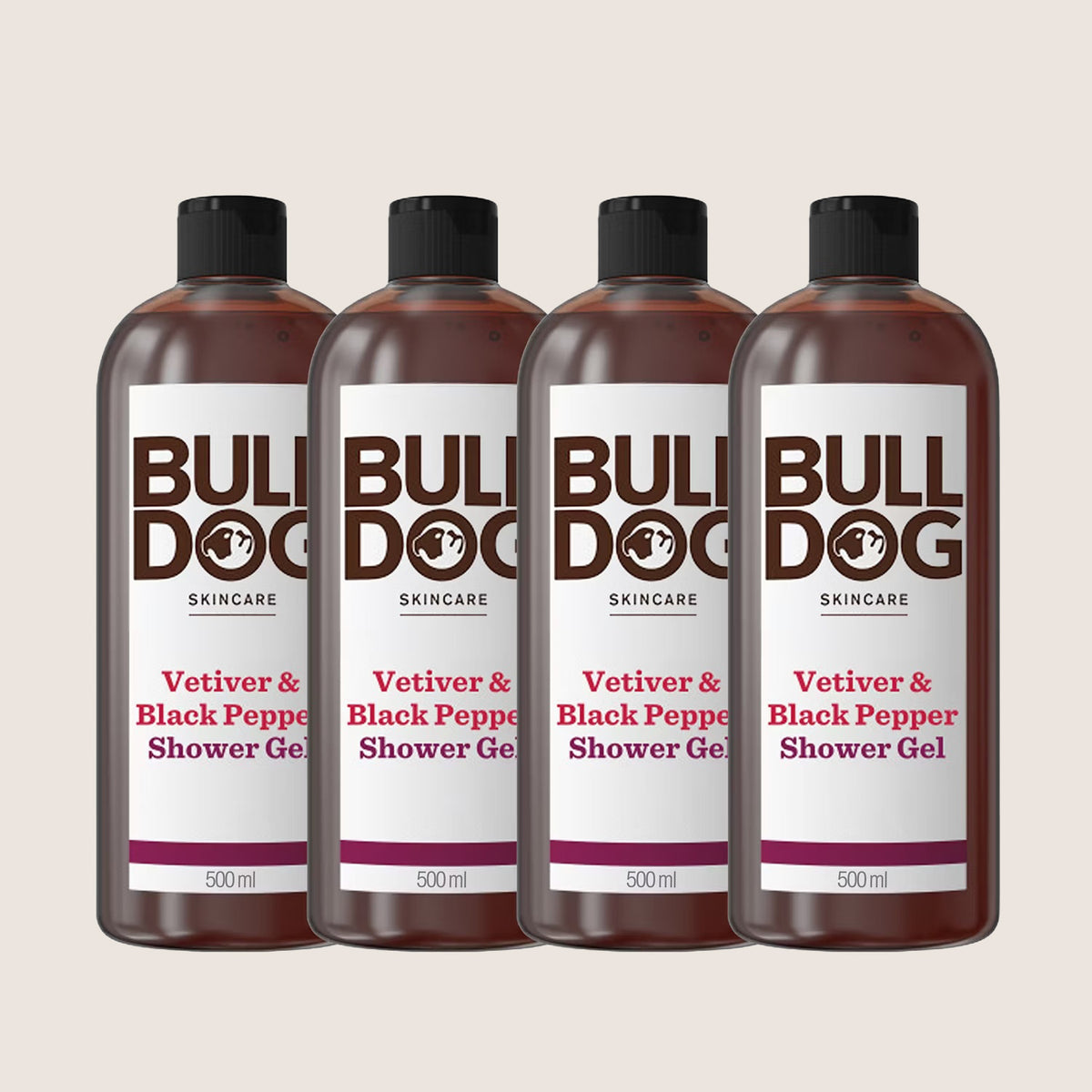 Bulldog Skincare Black Pepper Shower Gel Bundle Vetiver & Black Pepper 4 x 500ml