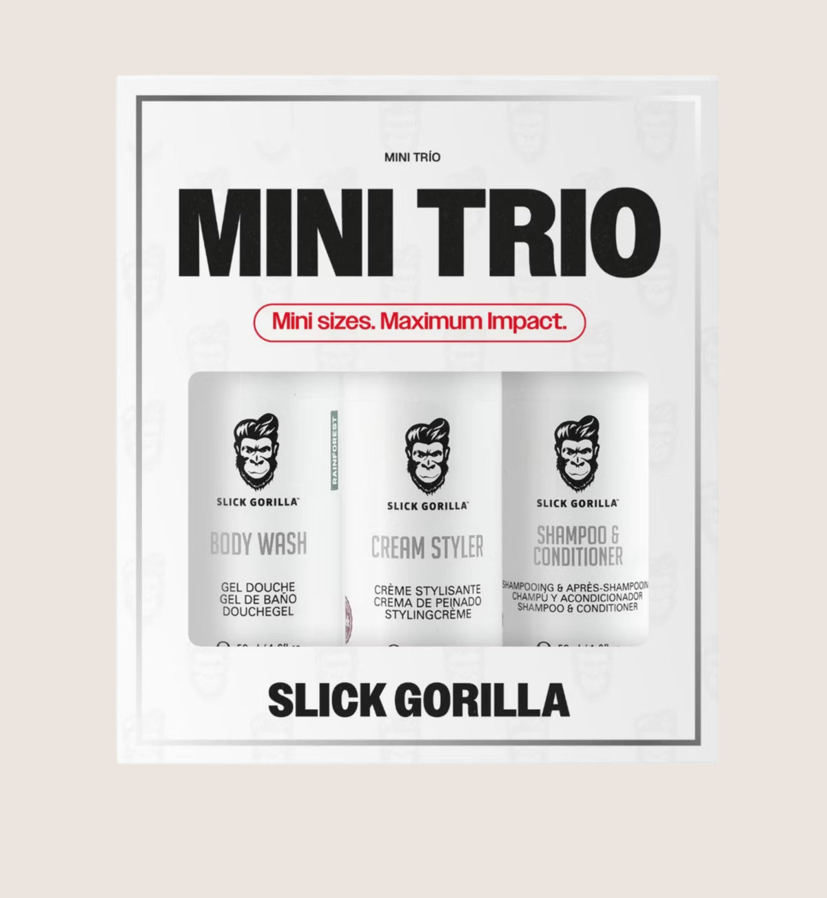 Slick Gorilla Mini Trio Shampoo & Conditioner, Cream Styler, Body Wash 195g