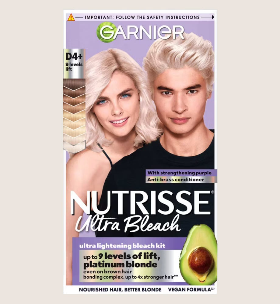 Garnier Nutrisse Ultra Bleach Dye, 4X Stronger, Vegan, D4+ Platinum Blonde for Intense Lift Vegan Formula