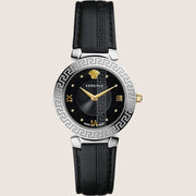 Versace Ladies Daphnis Watch Black Dial Silver Case Leather Strap V16020017