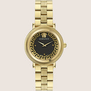 Versace Ladies Greca Flourish Watch Gold Bracelet Black Dial VE7F00623