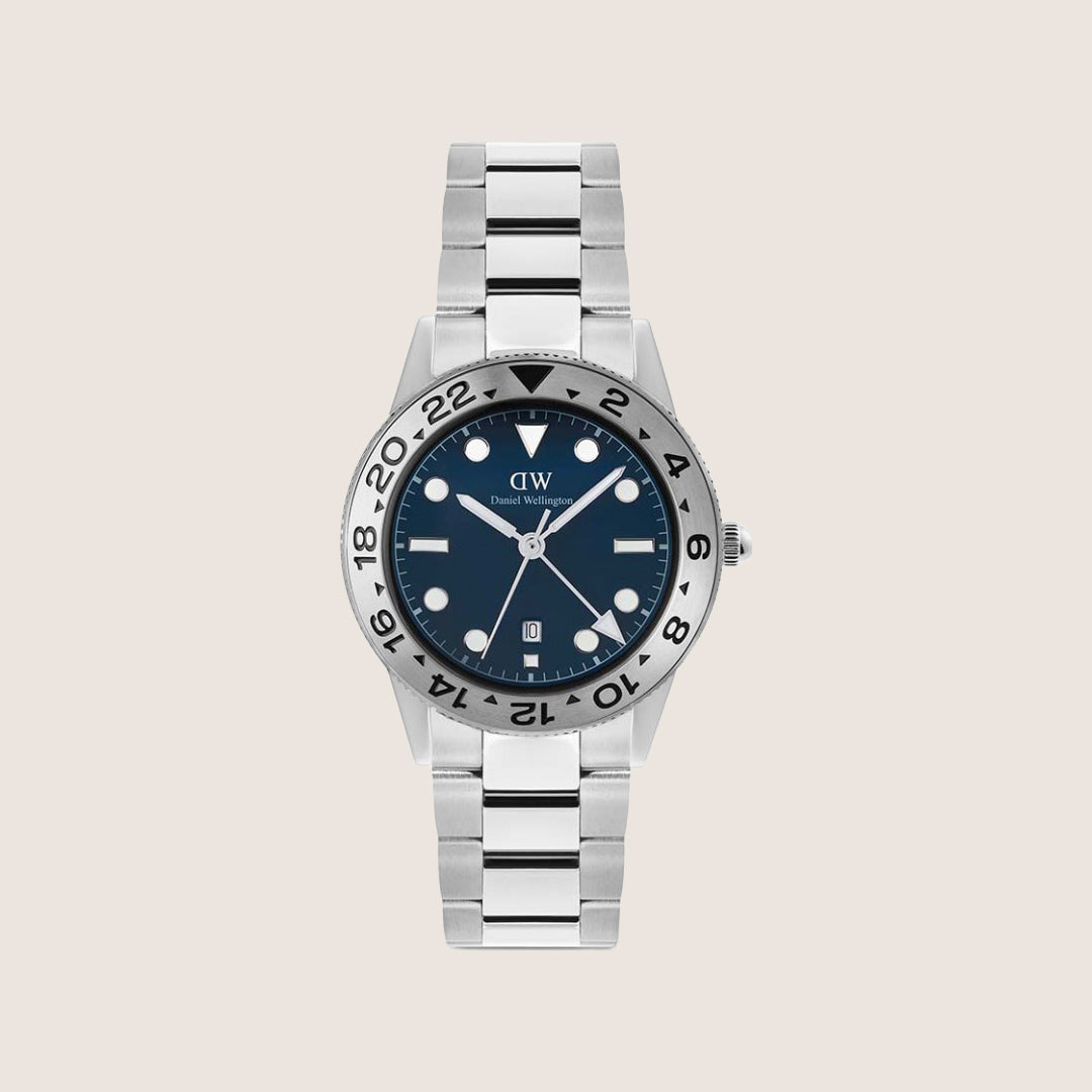 Daniel Wellington Mens Iconic Silver Blue Dial Date Bracelet 40mm Watch DW00100...