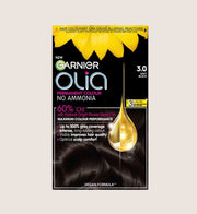 Garnier Olia 3.0 Darkest Brown 100% Grey Coverage, No Ammonia, ensuring long-lasting colour