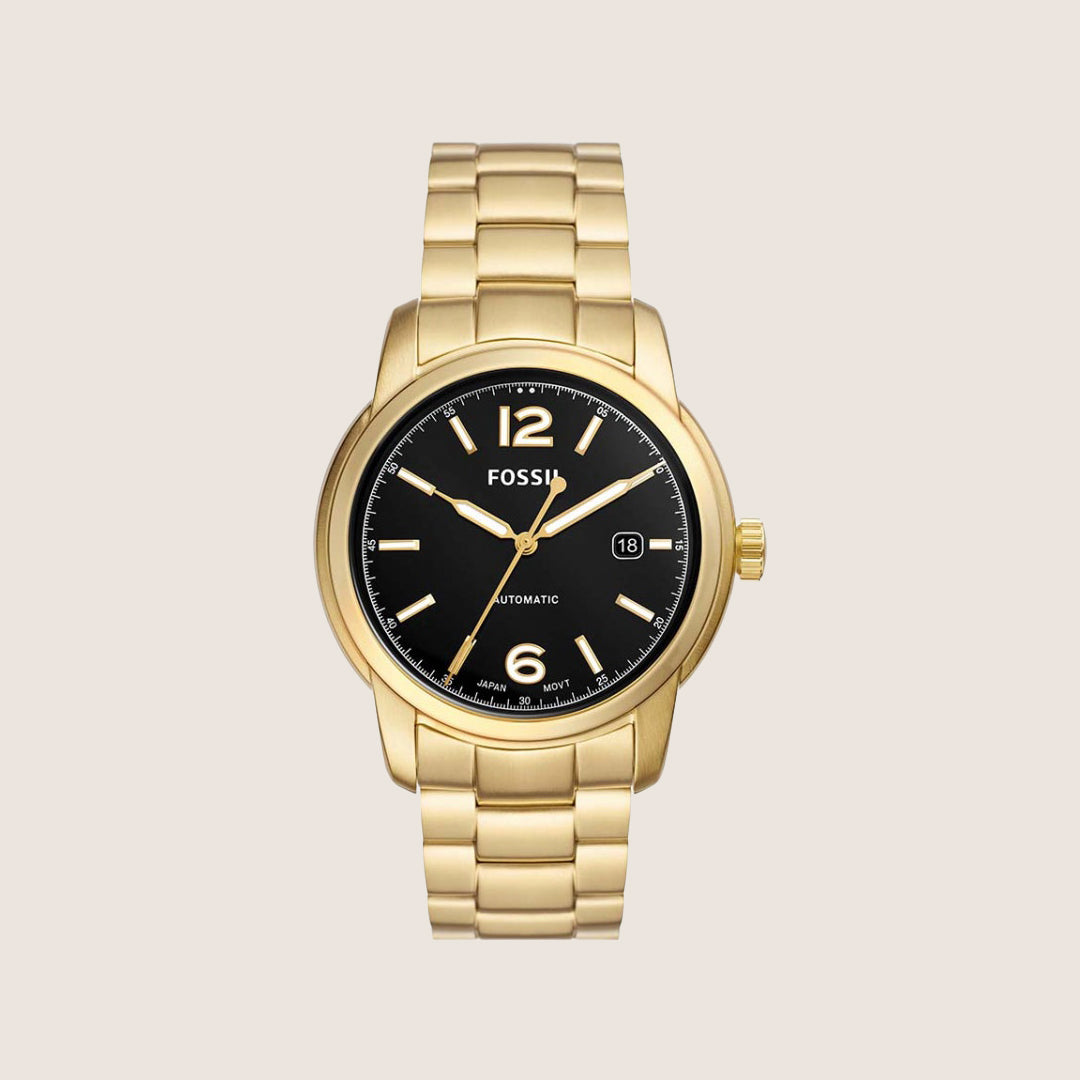 Fossil Mens Heritage Black Dial Gold Automatic Watch ME3232