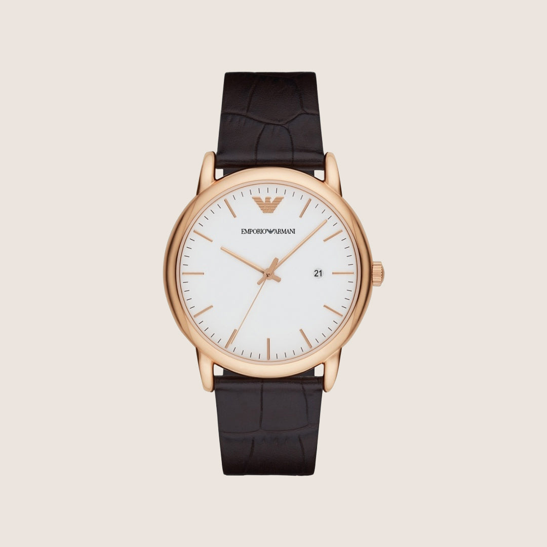 Emporio Armani Men's Classic Watch Brown Leather Strap Analogue AR2502