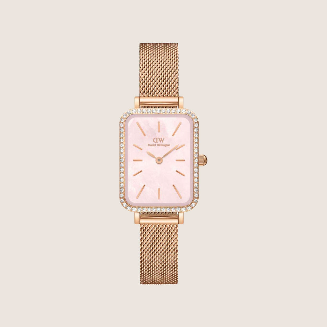 Daniel Wellington Women's Quadro Lumine Rose Gold Crystal Mother-of-Pearl Dial Watch DW00100669