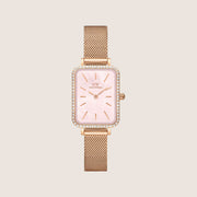 Daniel Wellington Women's Quadro Lumine Rose Gold Crystal Mother-of-Pearl Dial Watch DW00100669