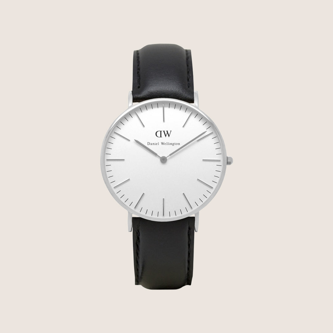 Daniel Wellington Women's Classic Sheffield Silver Black Leather White Dial Watch DW00100053