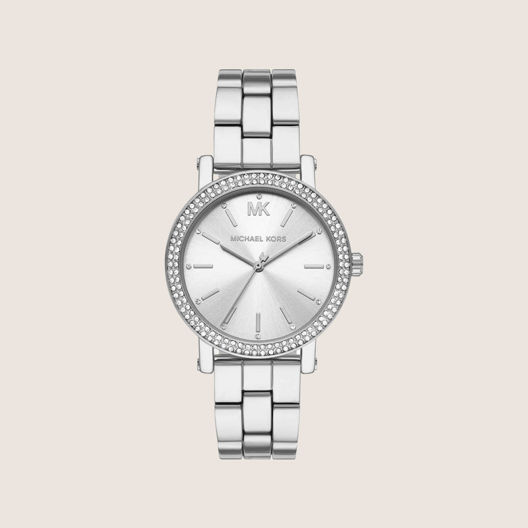 Michael Kors Women's Corey Clear Stone-Set Silver Dial Watch MK7549