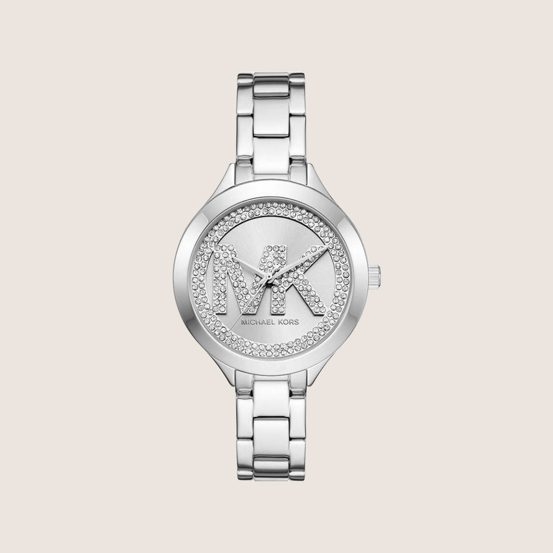 Michael Kors Women's Aspyn Clear Stone-Set Silver Dial Watch MKO1108