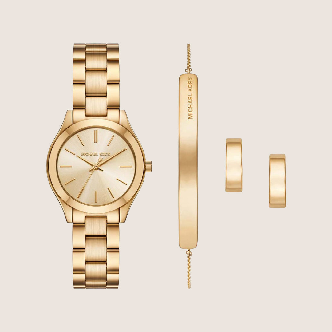 Michael Kors Women's Slim Runway Gold Dial Gift Set Watch MK7561SET