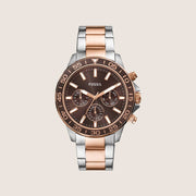 Fossil Mens Bannon Brown Chronograph Two Tone Watch BQ2889