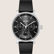 BOSS Men's Contender Black Dial Black Leather Strap Quartz Watch 1514125