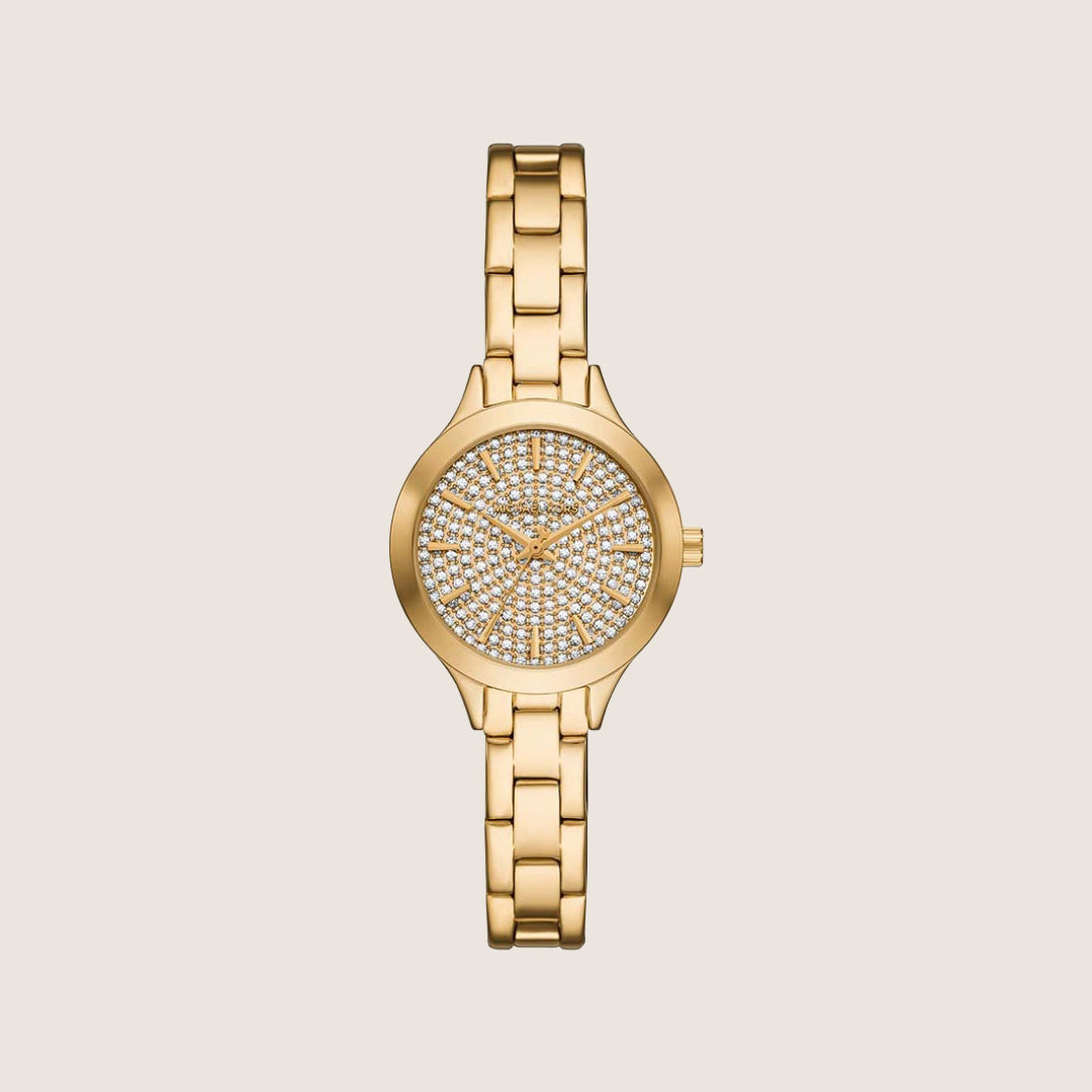 Michael Kors Women's Aspyn Clear Stone-Set Gold Dial Watch MKO1086